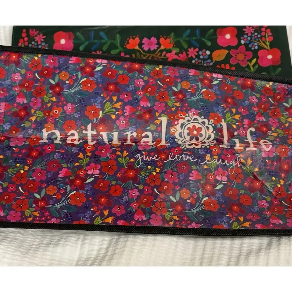 NW/OT Natural Life Reusable Tote Grocery Flower Floral Large Happy Happy Bag